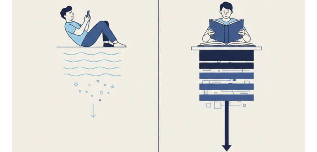 YouTubeと読書の学習効果の違いを示す図